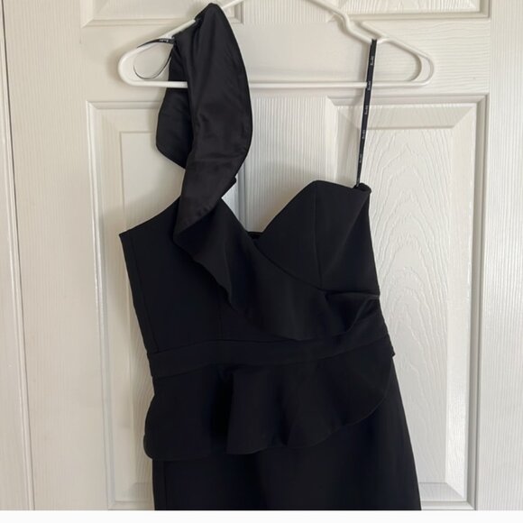 Bardot Black Camelia Cocktail Dress One Shoulder Ruffle Ruffled Mini Size 4 XS - Picture 4 of 4